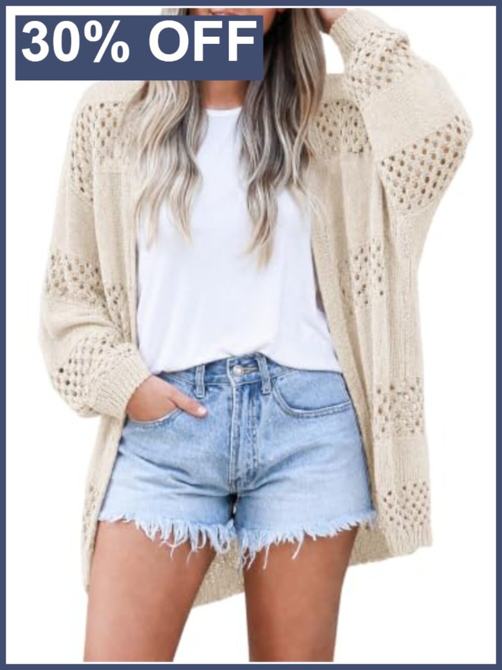 Womens Crochet Lightweight Cardigan Boho Kimono Long Sleeve Open Front Knit